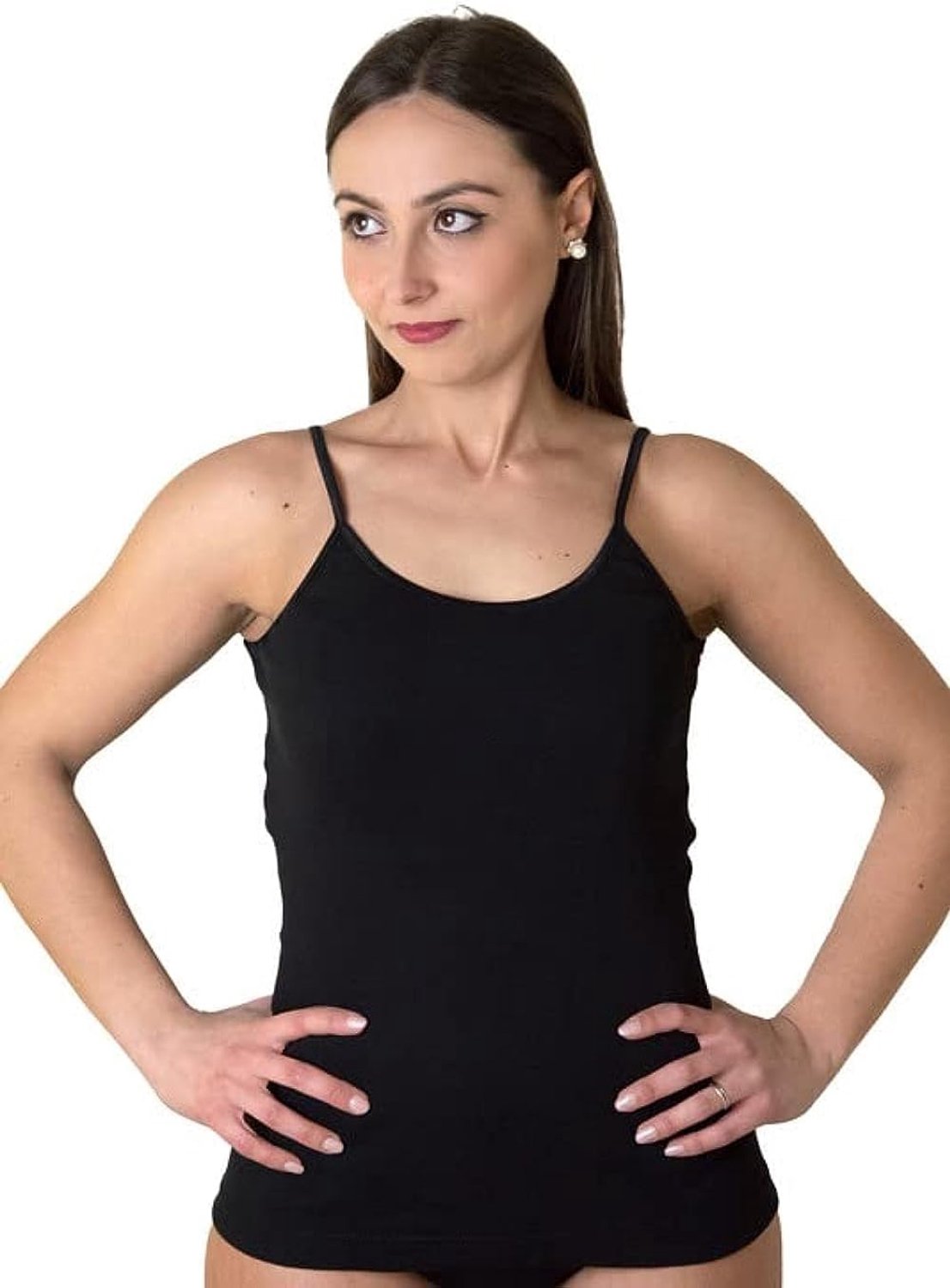 Made in Italy – 3-pack dames tops met smalle bandjes van 100% katoen met kant of satijnen bies