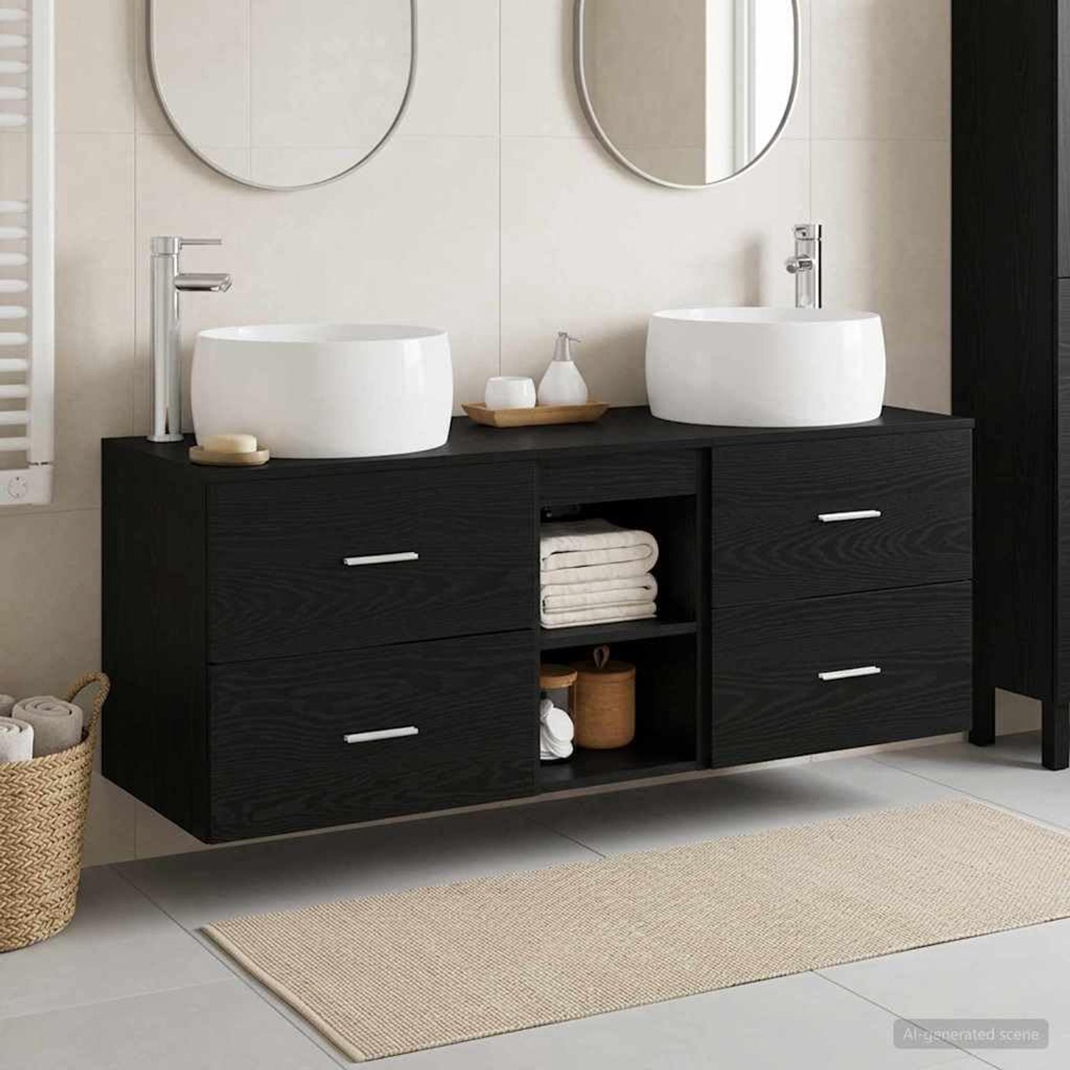 Badkamerkast set 3 st. Zwart 49,5 x 44,5 x 66 cm houtmateriaal