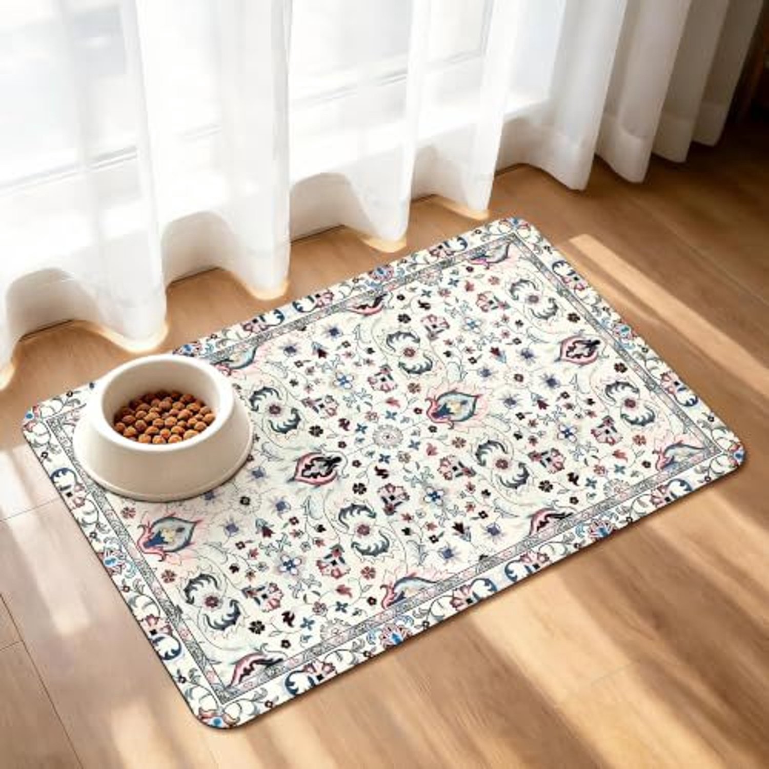 Huisdiermat – Voermat voor honden – Absorberende mat – Mat voor voer- en drinkbakken – Sneldrogend (houdt de voerplek droog en schoon) – Antislip – Eenvoudig dagelijks te reinigen (veeg het oppervlak simpelweg af met een vochtige doek)-50 x 80 cm