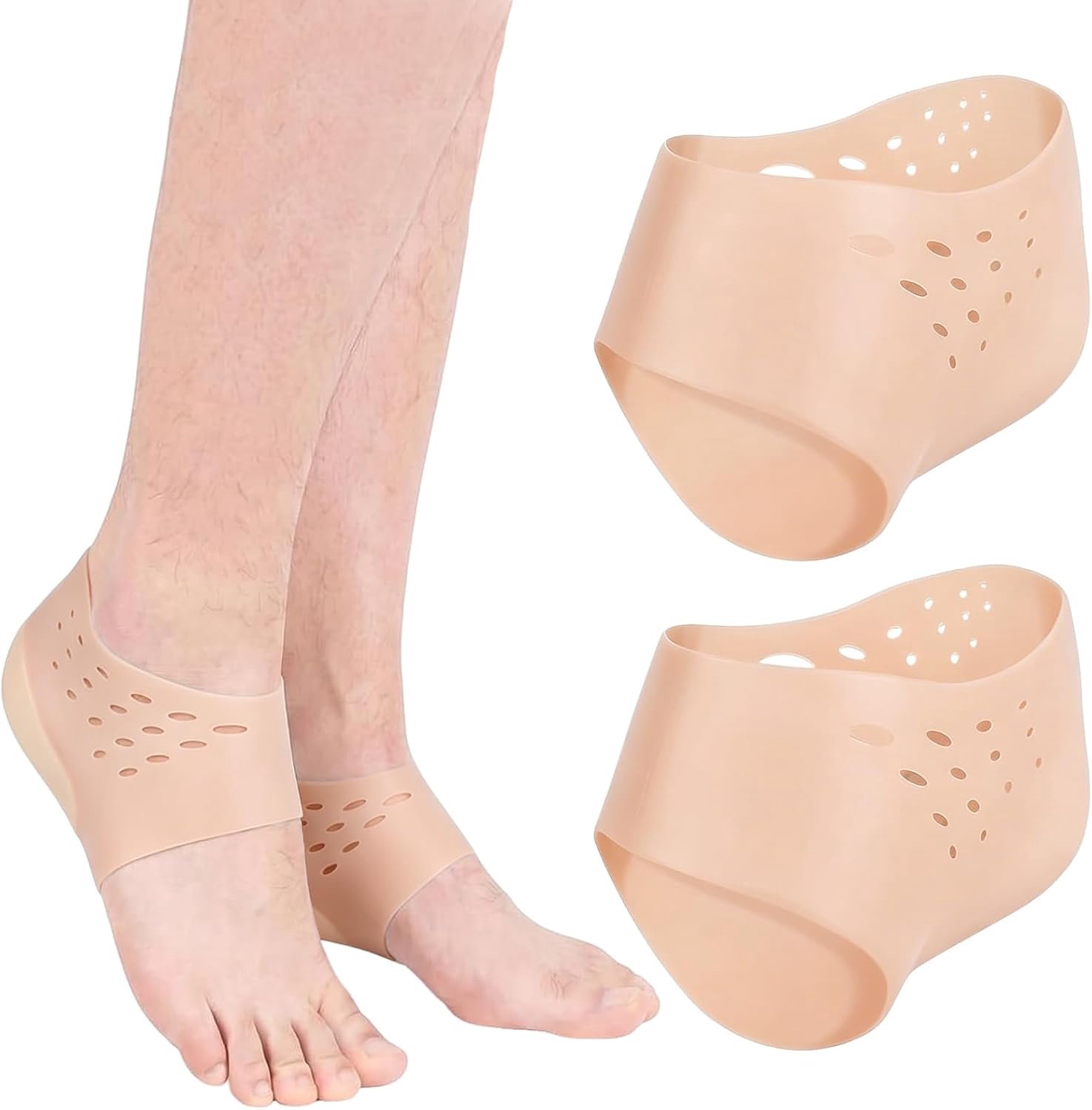 Schoeninlegzolen, 3,5 cm, onzichtbaar, zachte gel hielkussens met ademende gaten, gelhielkussen voor dagelijks gebruik, hielkussen van siliconen, lederkleur, voor dames en heren, 1 paar