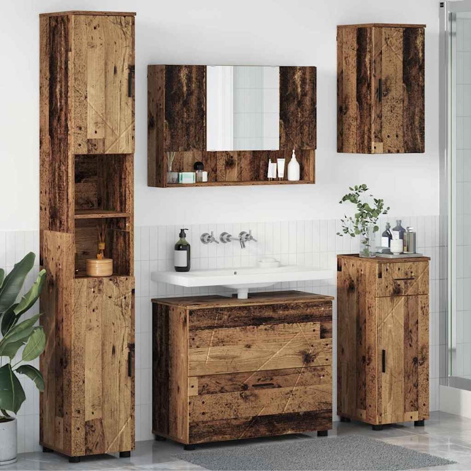 Badkamermeubelset 5 stuks oud hout 35 x 30 x 192 cm houtmateriaal