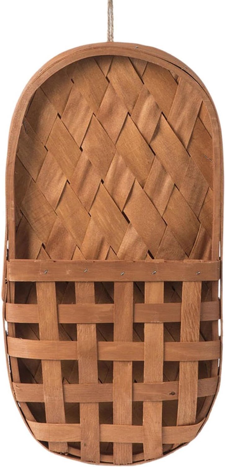 Wandmand van rotan, decoratieve opbergorganizer van hout