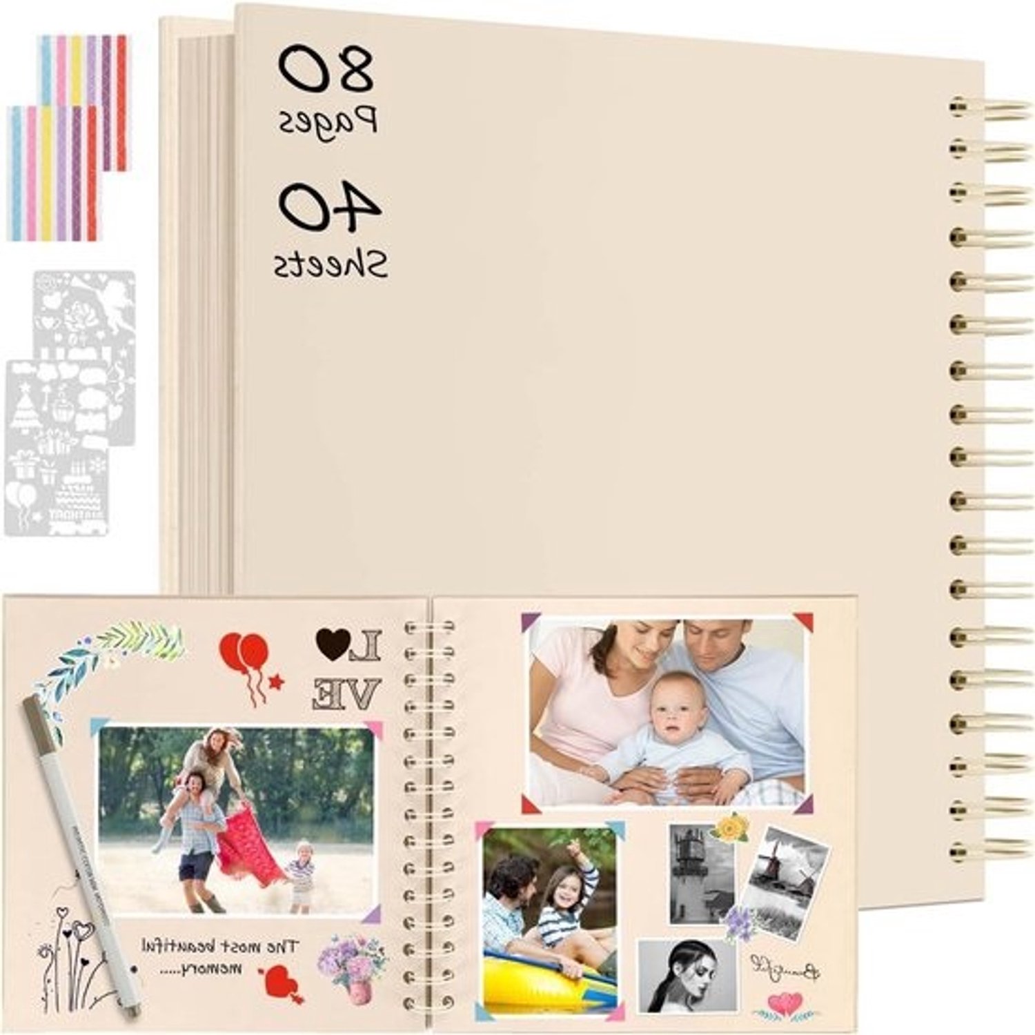 Spiraal fotoalbum - Scrapbook en gastenboek - Herinneringen vastleggen - DIY hardcover - 24 x 24 cm - Melkwit