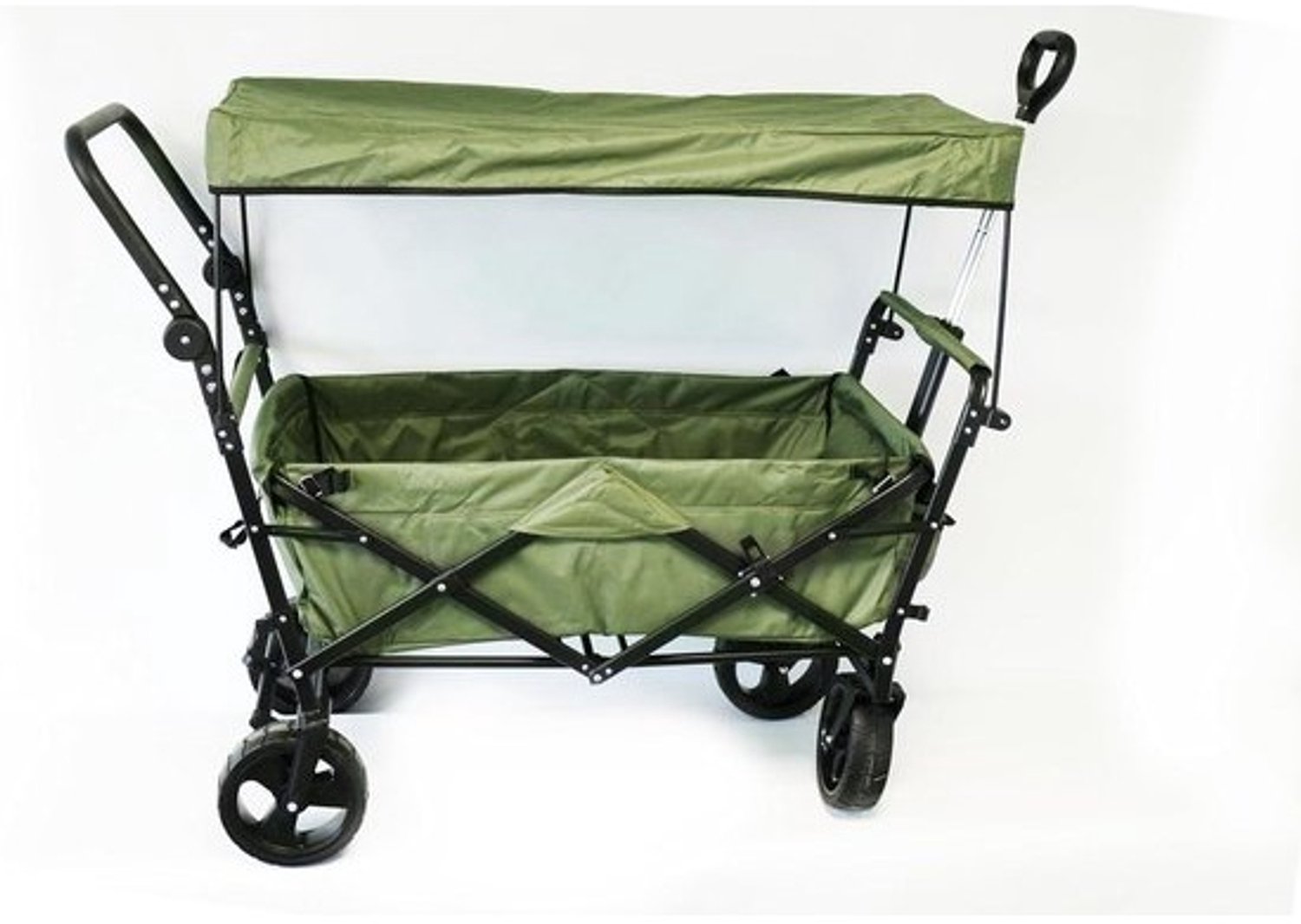XXL handkar - met dak - duowagen - kinderwagen - voor gezinsuitjes - UV50+ - beschermdak - 70 kg - laadvermogen - olijfgroen