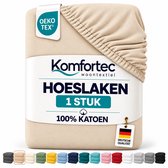 Komfortec Jersey Stretch Hoeslaken 160x200 cm - 23 cm Matrasdikte - Rondom Elastiek - 100% Katoen - Beige