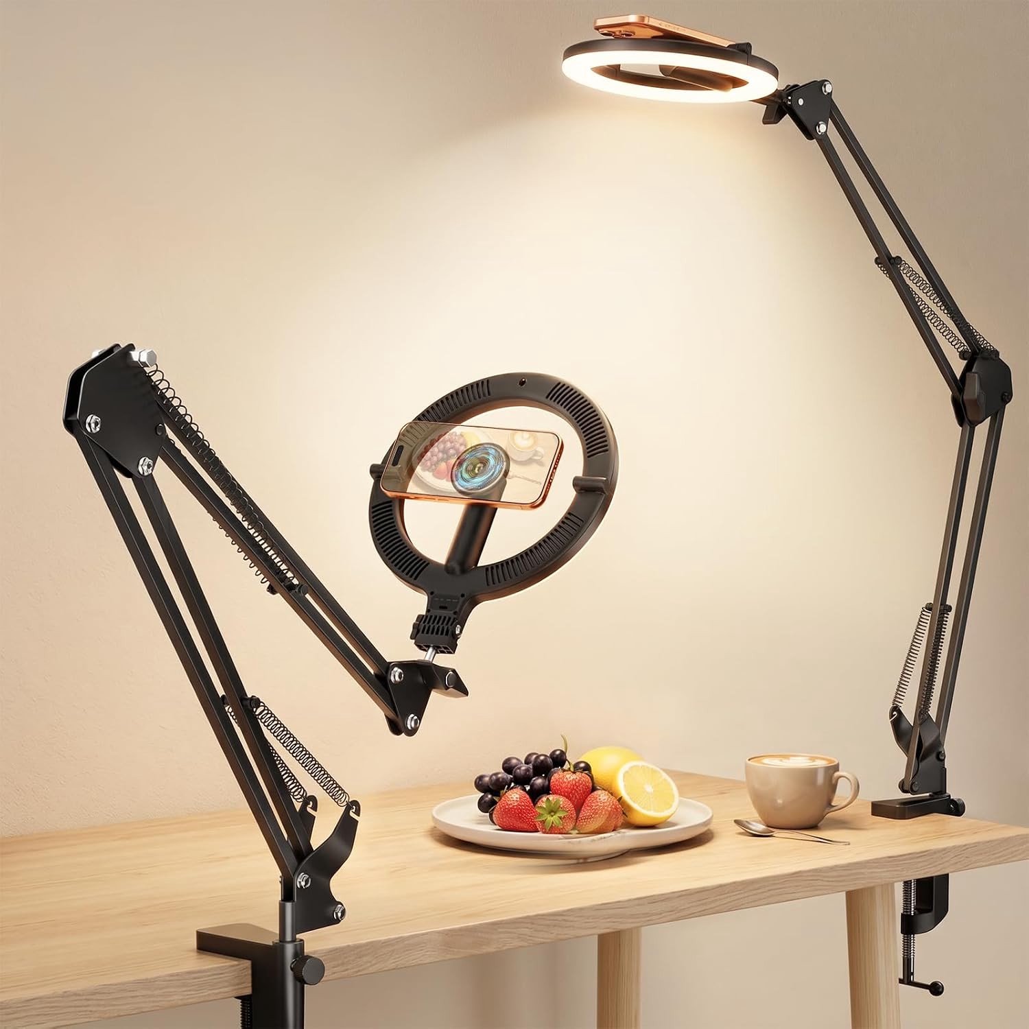 Draagbare 10" Ringlamp met Magnetische Desk Tripod, Oplaadbare LED Lamp voor Make-up, Selfies en Fotografie met 3 Modi en 10 Helderheidsniveaus