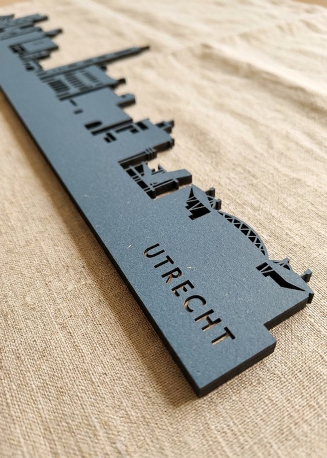 Houten Skyline Utrecht | Wanddecoratie voor aan de muur | Blauw MDF | 70 x 14 cm