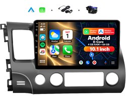Boscer 2 Din Autoradio - Geschikt voor Honda Civic (2006-2011) - Draadloos Apple CarPlay & Android Auto - 8-Core Snapdragon 4+64GB - 10.1 Inch HD Touchscreen - GPS - WiFi, Bluetooth & USB - Achteruitrijcamera & Microfoon