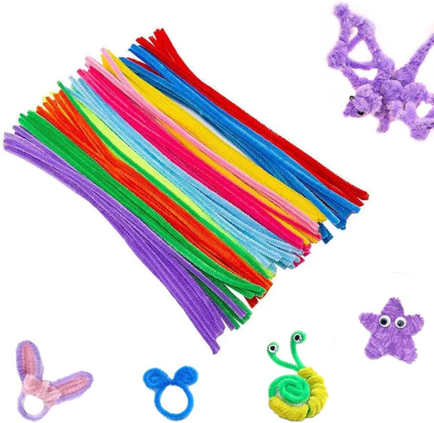 100 pijpenreinigers, 10 kleuren, 30 cm lang