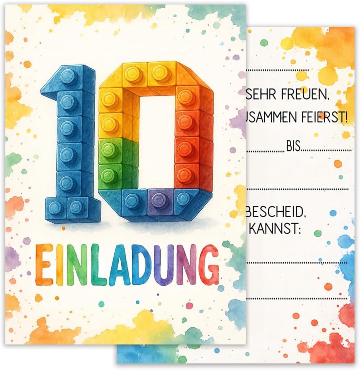 12 Verjaardags-uitnodigingen bouwstenen, 10 jaar