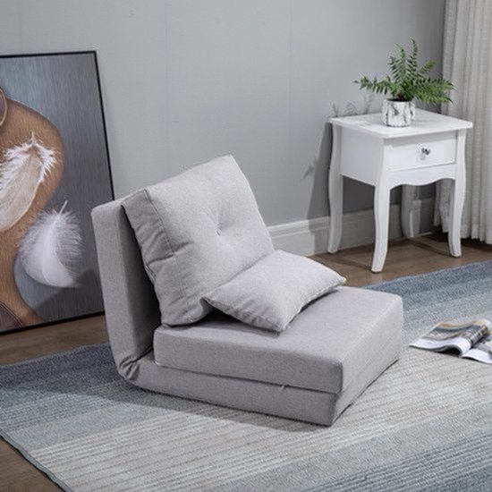 Bodemsessel – Bodensofa – Klappstuhl – Bodensitz – Gamingstoel – 2-in-1 Verstelbare Rugleuning – Ademend Linnen Bekleding – Grijs — afbeelding 5