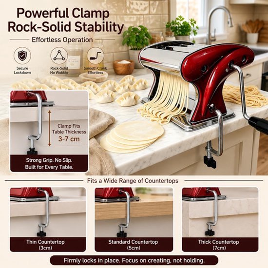 Handmatige Pasta Maker Noodle Making Machine, Deeg Spaghetti Roller Machine Ingebouwde 2mm & 4mm Blades voor Zelfgemaakte — afbeelding 5