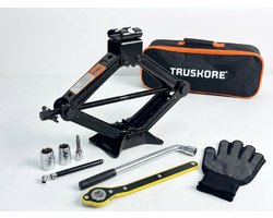 Truskore Autokrik - Schaarkrik Set - Garagekrik - Hydraulische Krik - Gereedschapsset - Incl Opbergtas - 2000 kg Hefvermogen - Zwart