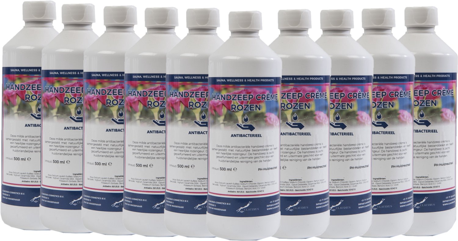 Claudius Handzeep Crème Rozen 500 ml - set van 10 stuks - voordeelverpakking - navulling