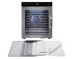 Wartmann Voedseldroger set - Nieuwste Model professionele Dehydrator - 10 laags Droogoven - 3 Siliconen Bakmatten - WM 2110 DH - Dubbelwandig RVS - 25°C tot 90°C - LED-bedieningspaneel