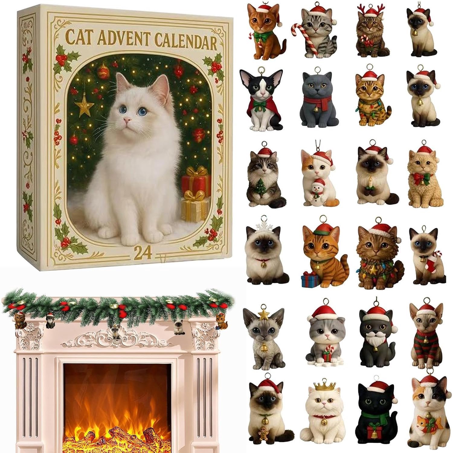 Adventskalenders 2026 Katten - Met 2D Acryl Katten Hangers - Kitten Kerstboomversiering Aftelkalender - Voor Kattenliefhebbers Cadeau