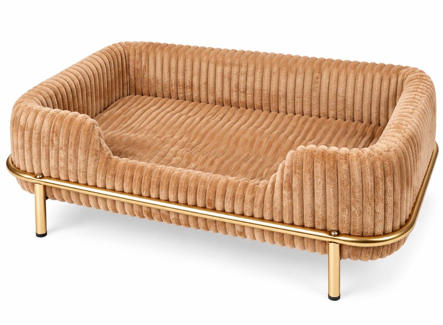 Luxe Hondenbank en Kattenbank – Verhoogd Huisdierenbed – Beige – Zachte Corduroy Stof – Goudkleurig Metalen Frame – 55 x 35 x 19 cm
