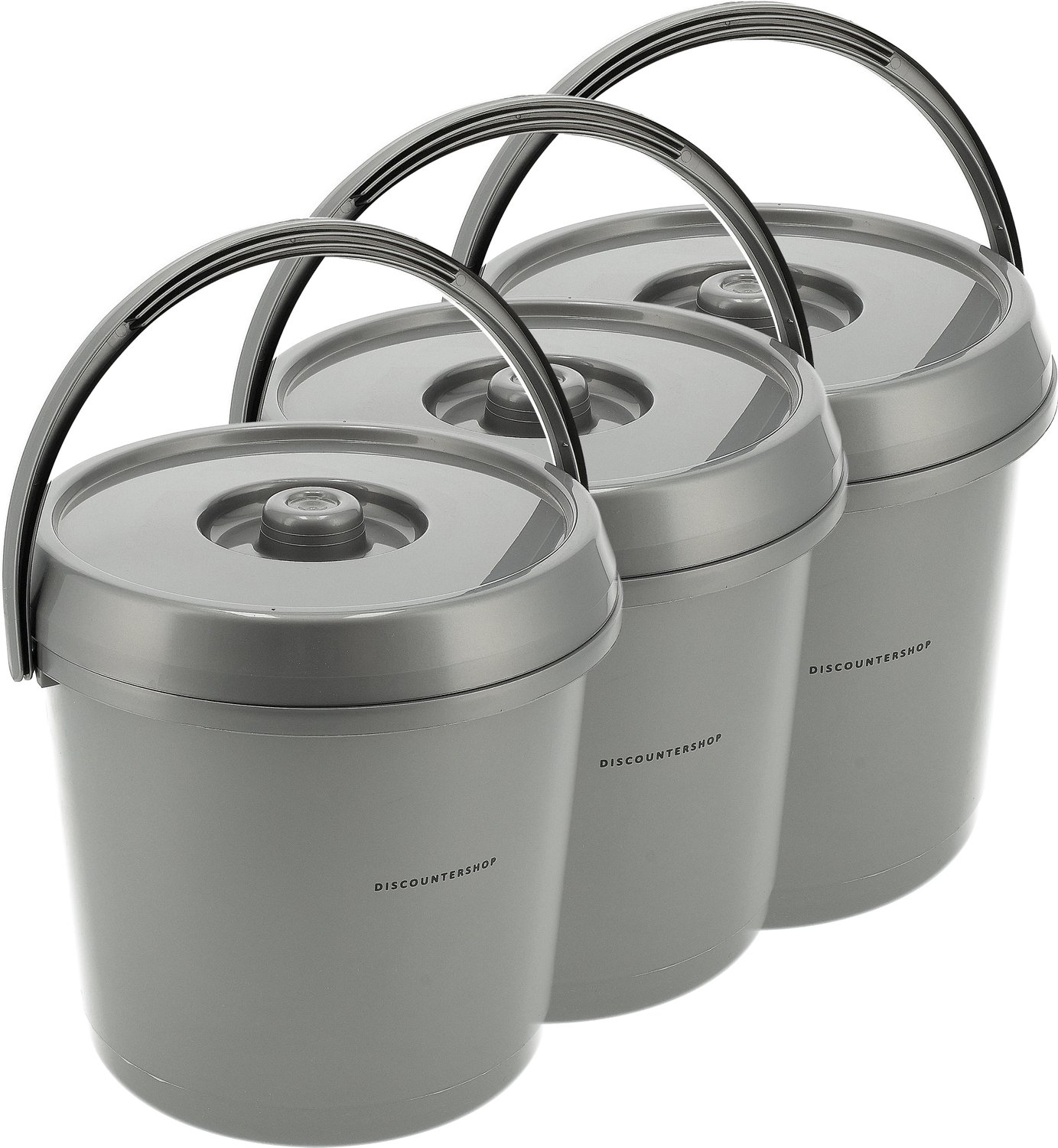 Emmers met Deksel 3 Stuks – 14 Liter per Emmer – Plastic Emmer met Deksel en Draagbeugel – Schoonmaakemmer, Bouwemmer, Voeremmer en Opslag – Grijs