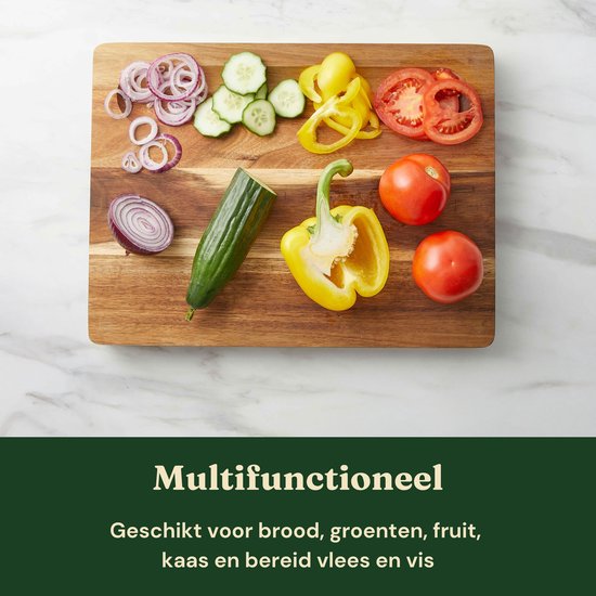 Bikolo® Houten Snijplank Acaciahout Extra Dik - Hakblok - Grote Borrelplank - Serveerplank - Tapasplank - Met Handvaten, Sapgeul & Serveerkanaal — cadeau in Kookcadeaus - foto 7
