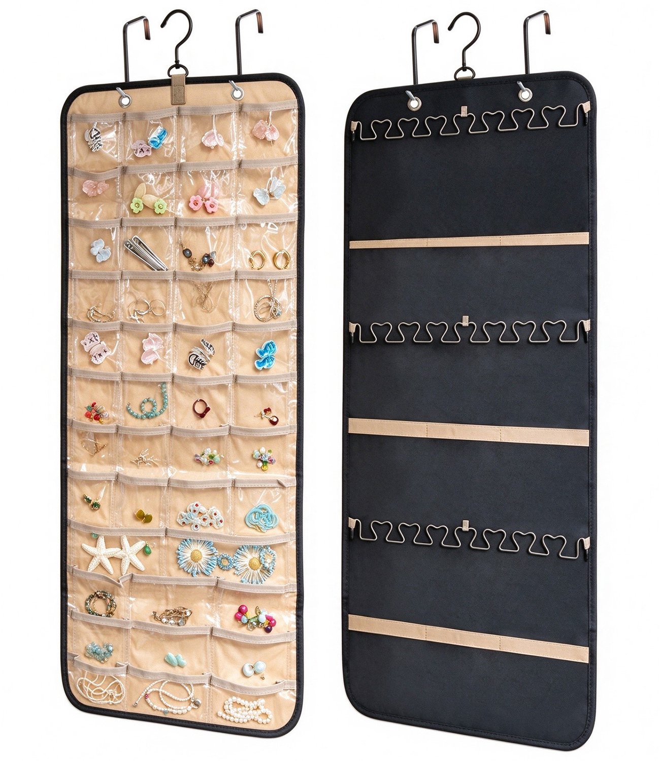 Lifhelpe Hangende Sieraden Organizer - Dubbelzijdige Juwelenopberger - Transparante Vakjes - Met haak - Opvouwbaar - Zwart