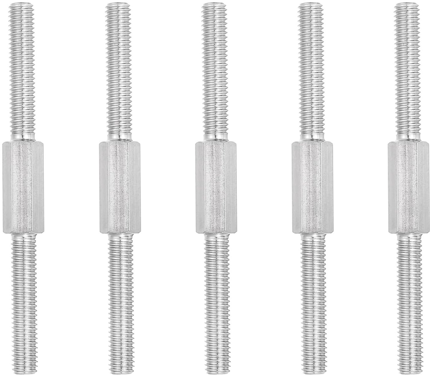 Dubbelzijdige draadstang M6 x 80 mm - 304 roestvrij staal - zeskantschroef - ideaal voor meubelonderhoud - 5 stuks - m-winkel