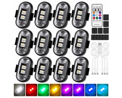 LISM-Een set van 12 draadloze LED-stroboscopen met 8 kleuren, inclusief afstandsbediening, USB-oplaadfunctie en antibotsingsfunctie, Geschikt voor auto's, motoren en vrachtwagens.