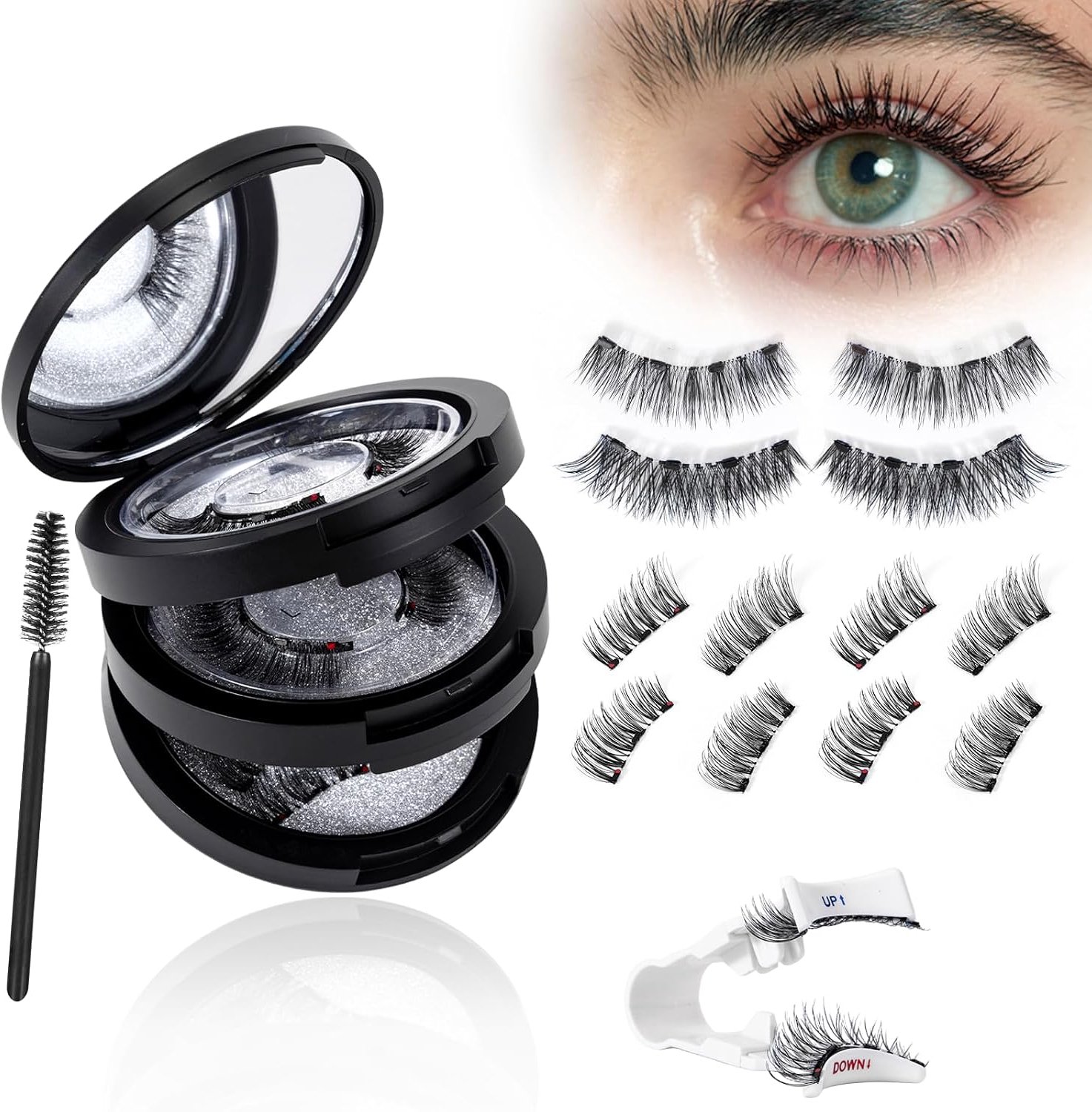 Wimpers set - natuurlijk look met applicator, vol- en halfwimpers, herbruikbaar, 4 magneten