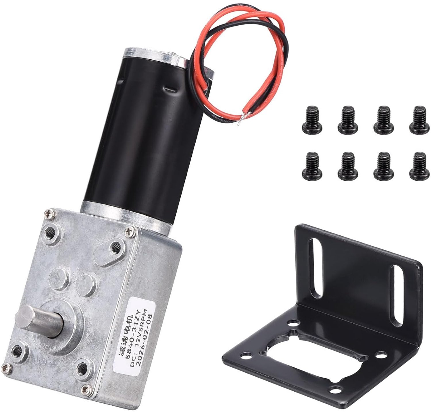 DC-motor met reductie, 12V, 5 tpm, zelfhemmend, omkeerbaar, hoge draaimoment, montagebevestiging