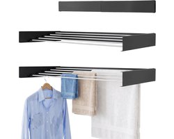 Lacardia Wanddroogrek Inklapbaar 100 cm - Wasrek Hangend - Zwart - Wandgemonteerd Droogrek met 5 Meter Drooglengte