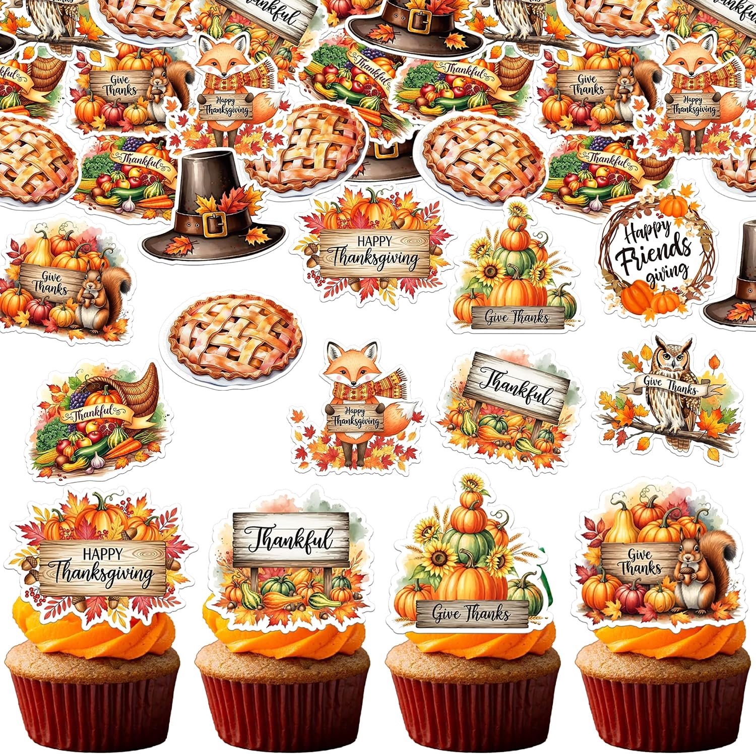 60 eetbare cupcake-toppers voor Thanksgiving