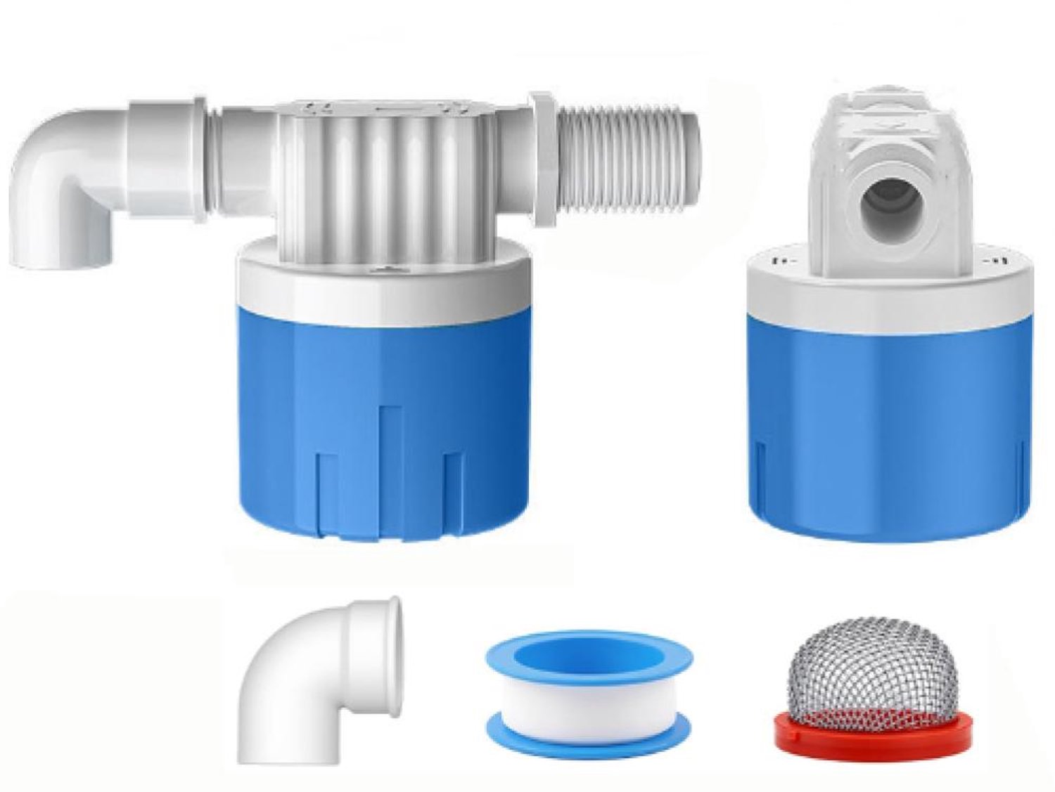 Automatische Waterpeilregeling - Drijvende Kogelkraan - Vlotterklep Automatisch - Zijdelingse Waterinlaat - Waterpeilregeling - Inclusief 1 Filterzeef, 1 Kniestuk en 1 Rol Afdichtingstape - Voor Zwembad, Vee, Drinkbak, Vijver of Aquarium