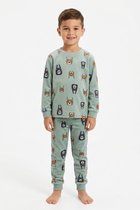 Jongens Pyjama – Warme Fleece – 100% Polyester – Groen – Alpaca Print – Maat 116