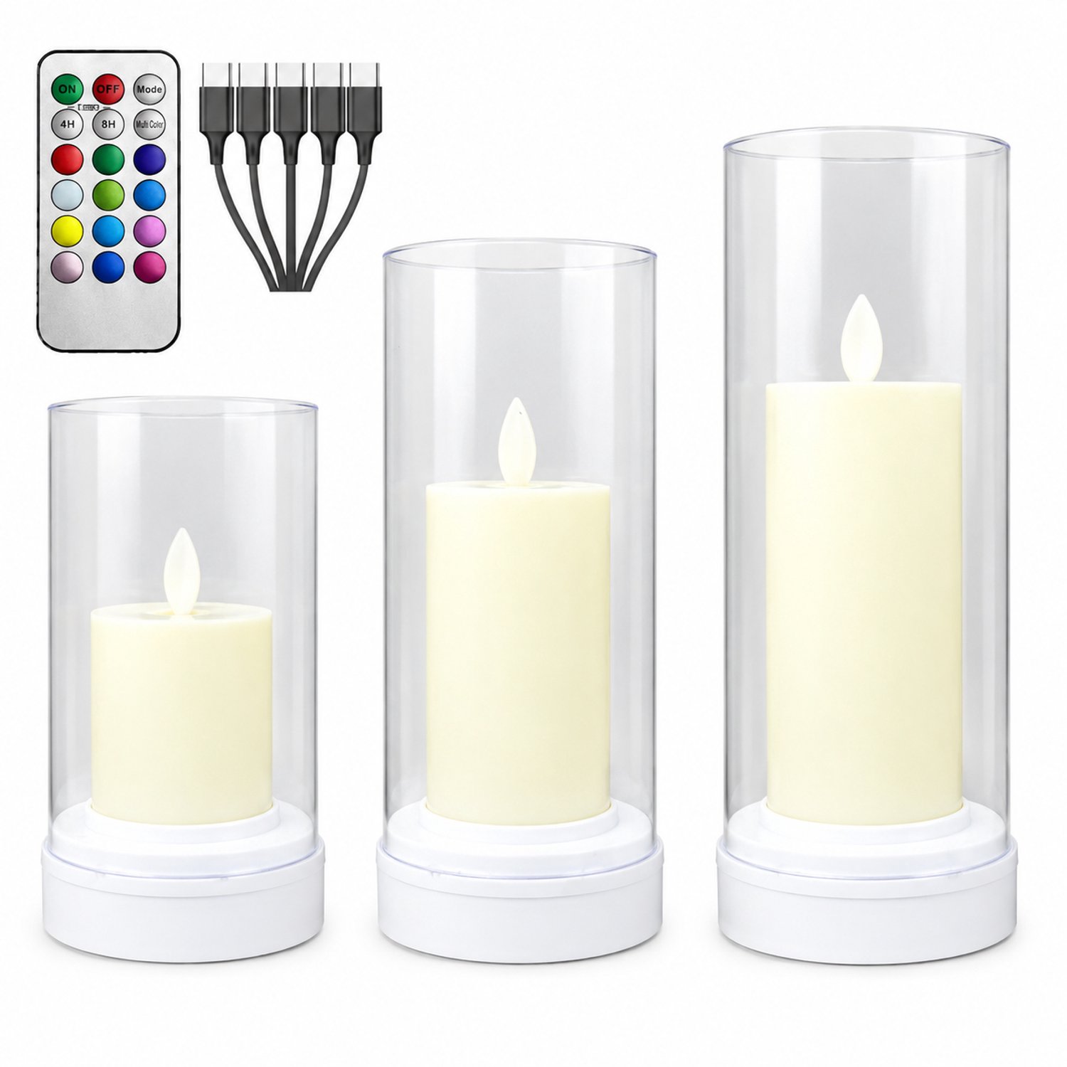SWGOTA led kaarsen met bewegende vlam - 1 stuk, 8 x 19,5 cm, kleurverloop, oplaadbaar en op afstand bedienbaar, voor feestdecoratie Transparant