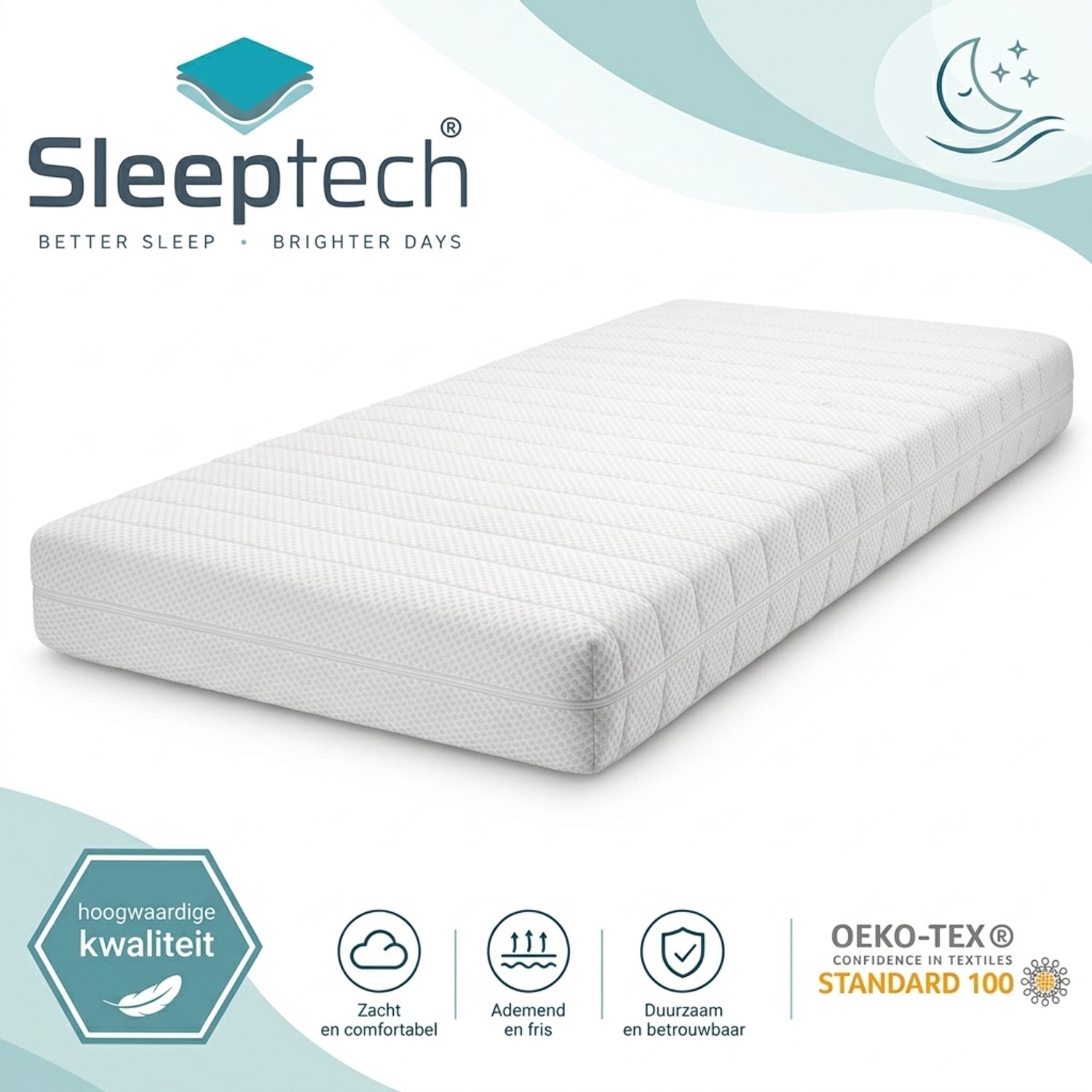 Sleeptech® Original Pocketveer Matras Koudschuim 20 cm 90x210 Wit/Ecru