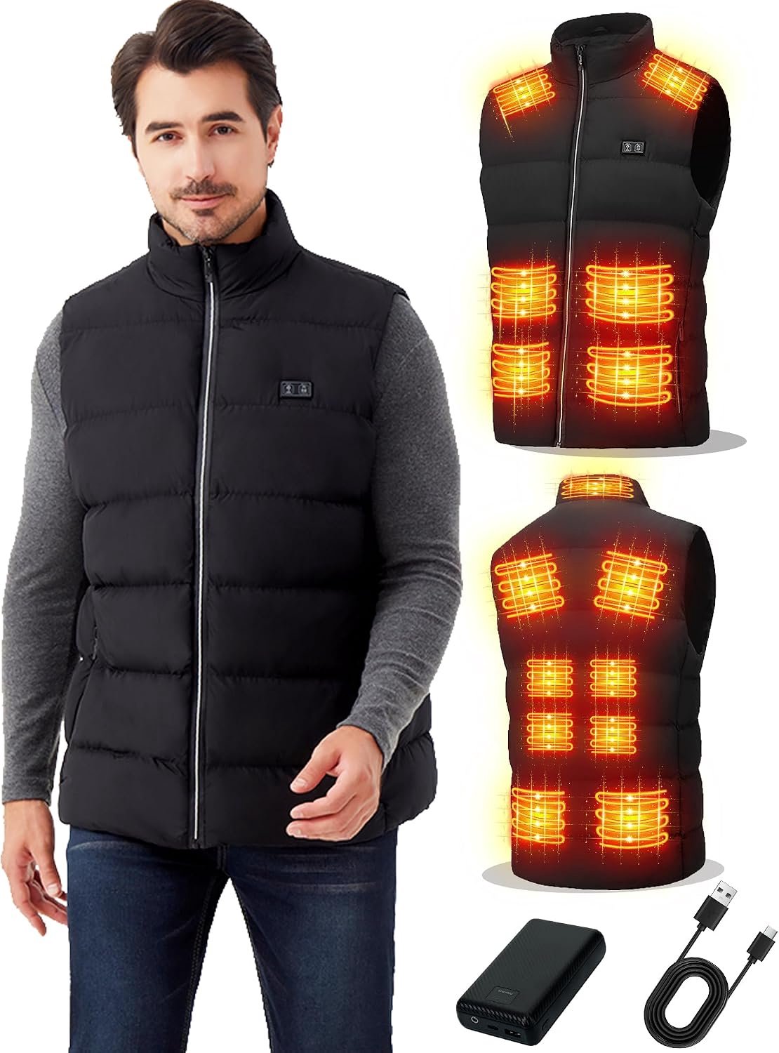 Vest met 15 verwarmingszones, 3 temperatuurstanden en accu 16000 mAh