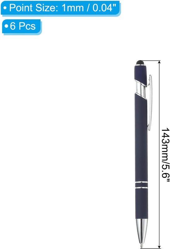 Balpen met styluspunt 1,0 mm - 6 stuks metalen pen blauw - touchscreen stylus voor aanraakschermen - m-winkel — afbeelding 5
