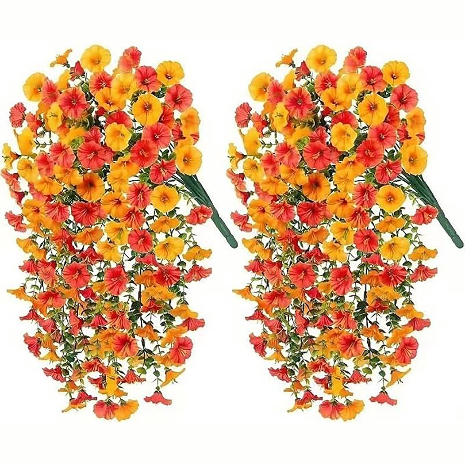 Lifhelpe 2 Stuks kunstherfstbloemen,75CM,Kunstplant,Hangplant Kunstplanten,Nep planten,Planten voor buiten,Nepplanten Kunst plant - Kunstbloemen - UV-bestendig - Nep herfsthangbloemen, patio, tuin, balkon,Oranje