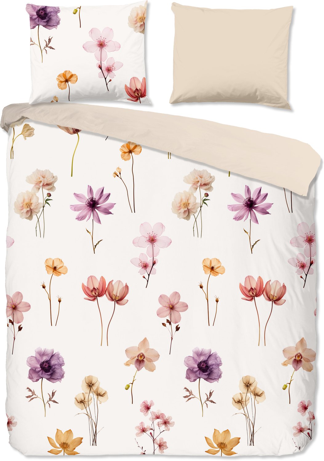 Pure dekbedovertrek bloemen - 2 persoons 200x200/220 cm - Ecru - Microvezel