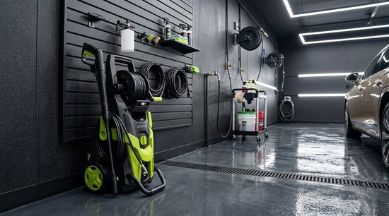 Hogedrukreiniger 180 Bar - Elektrische Reiniger met 7m Slang, Slanghaspel & Schuimreservoir - Inclusief Vuilfrees & 6-in-1 Mondstuk - Voor Terras, Auto & Tuin - Laura Homestore - Groen — afbeelding 3