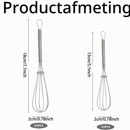 Een set van 4 mini roestvrijstalen keukeneiermixers, handmixer, gebruikt voor eieren, sauzen en deegproductie (zilver), 2 grote en 2 kleine — afbeelding 2