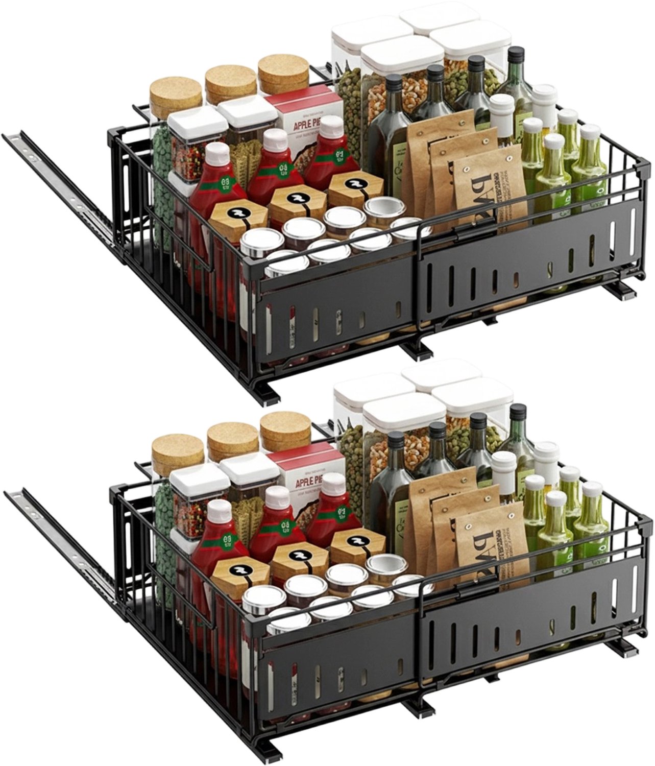 Uittreklade Keuken Zelfklevend – 2 Stuks – Verstelbaar 32,5–49,5 cm – Metalen Frame – Stille Geleiders – 39 x 16,5 cm – voor Keukenkast – Zwart