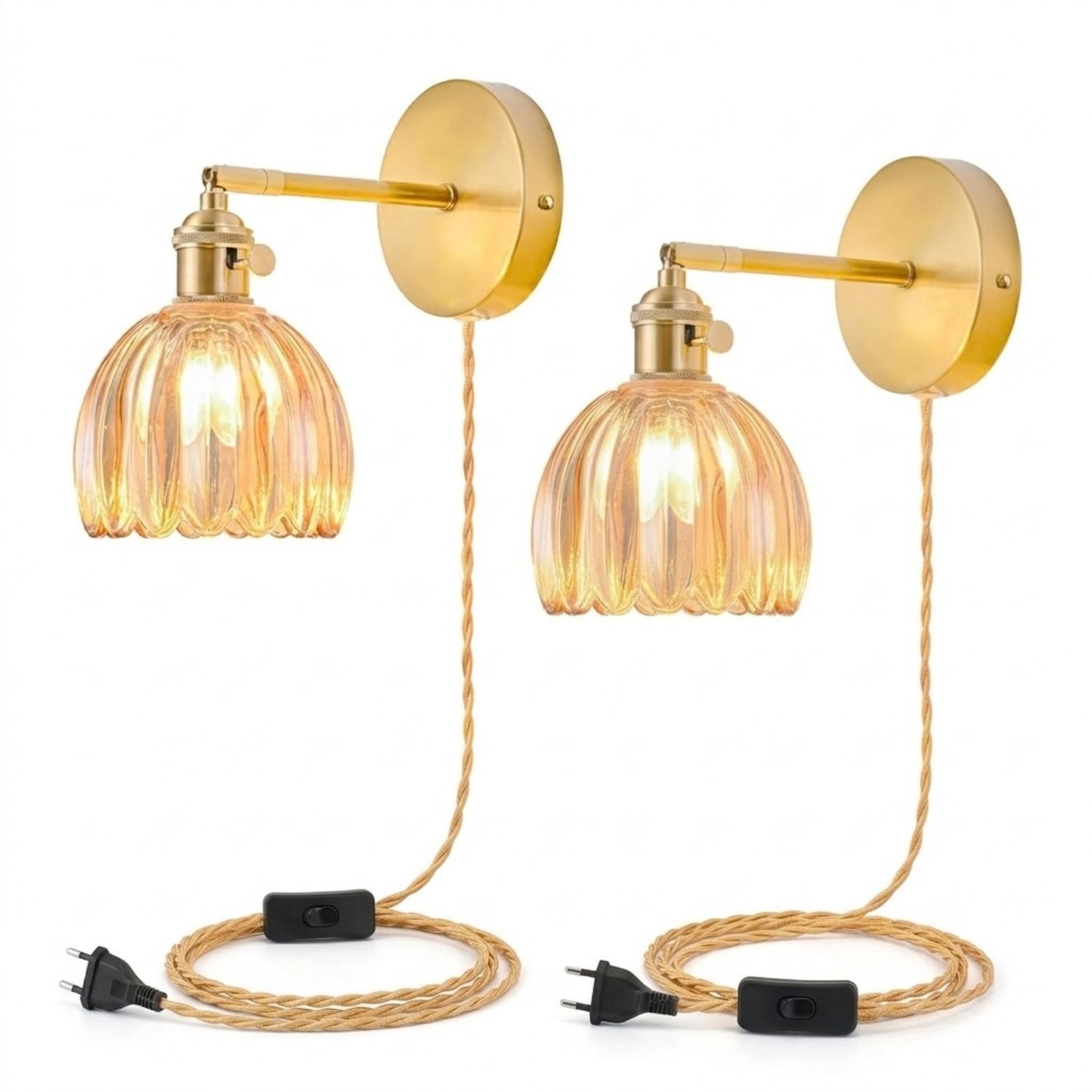 ApexArte® Wandlamp Binnen met Snoer - Wandlamp met Stekker voor Binnen - met Dimbare Schakelaar - Industrieel en Vintage - Slaapkamer Bedlampje-Amber