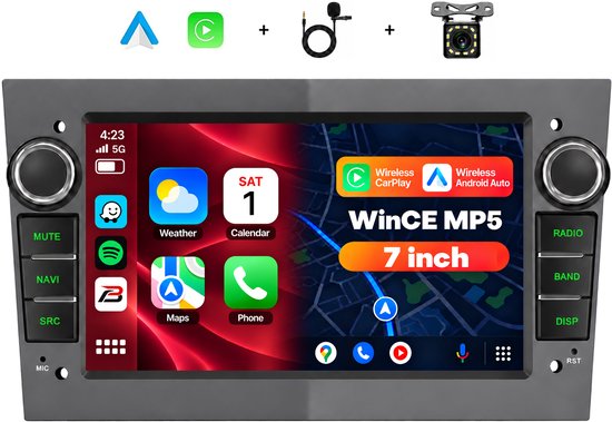 Boscer 2 Din Autoradio met 7 Inch Scherm - Geschikt voor Opel Astra, Corsa, Zafira & Meriva - Draadloos Apple CarPlay & Android Auto - Bluetooth Handsfree Bellen - FM Radio (RDS) - Stuurwielbediening - Achteruitrijcamera & Microfoon - Grijs