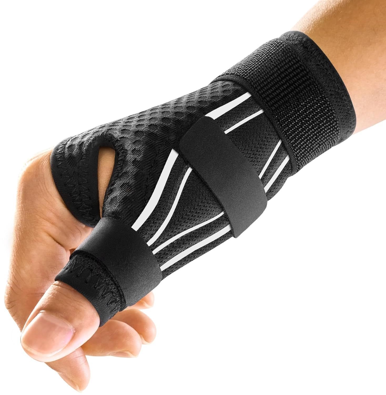 Duimbrace – Duimspalk voor Links & Rechts – Duimsteun – Duimorthese – Verstelbaar – Ademend & Zacht – Unisex – One Size – Zwart/Wit