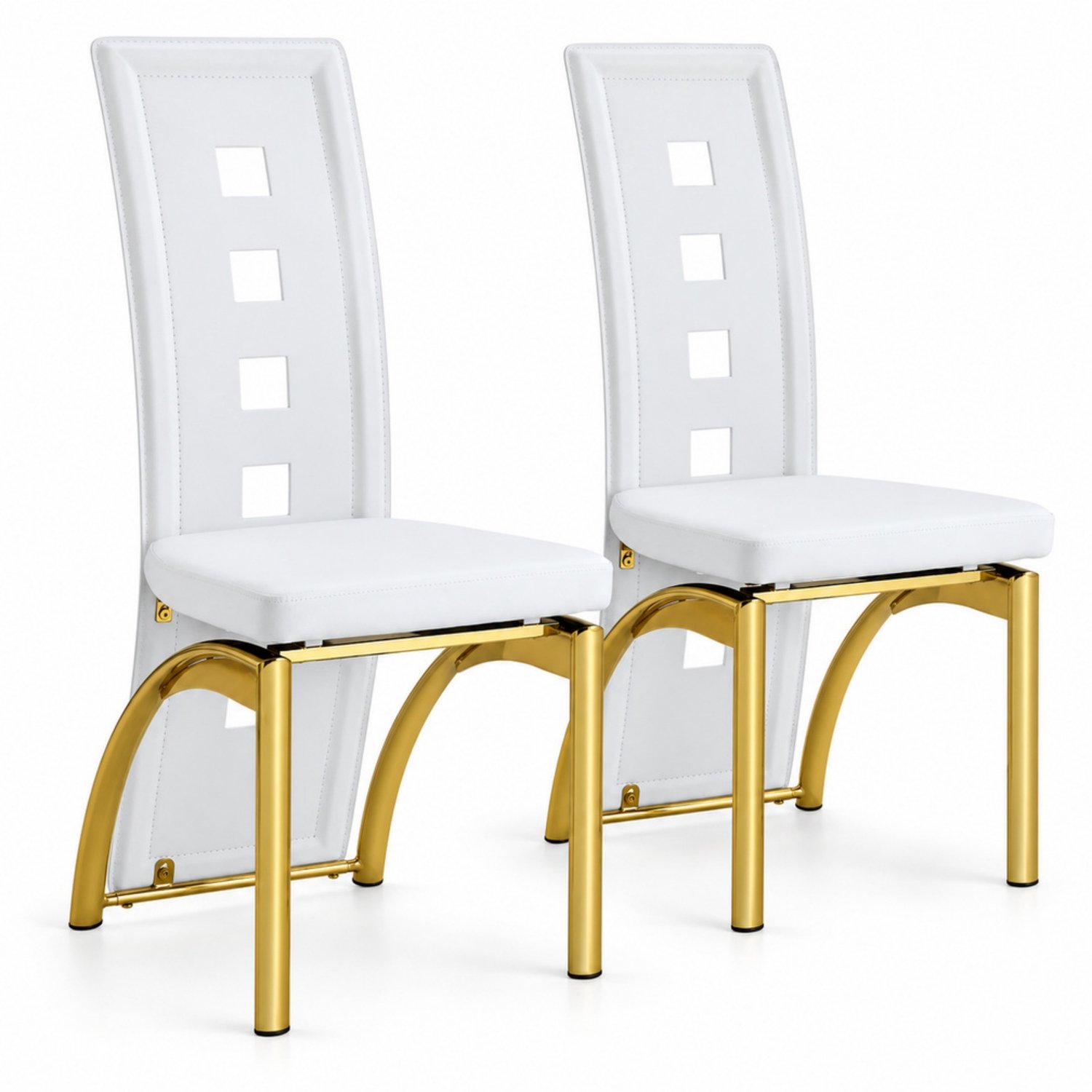 LONG DRAGON - Eetkamerstoelen - Set van 2 - Wit + Goud - Opengewerkte rugleuning