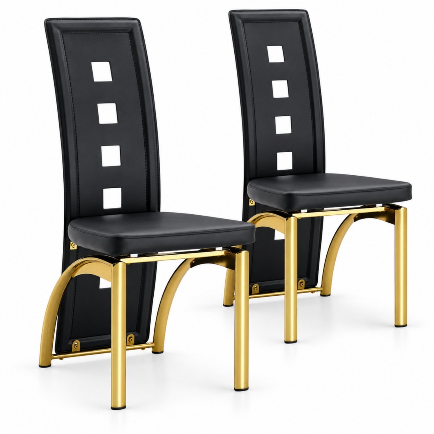 LONG DRAGON - Eetkamerstoelen - Set van 2 - Zwart + Goud - Opengewerkte rugleuning