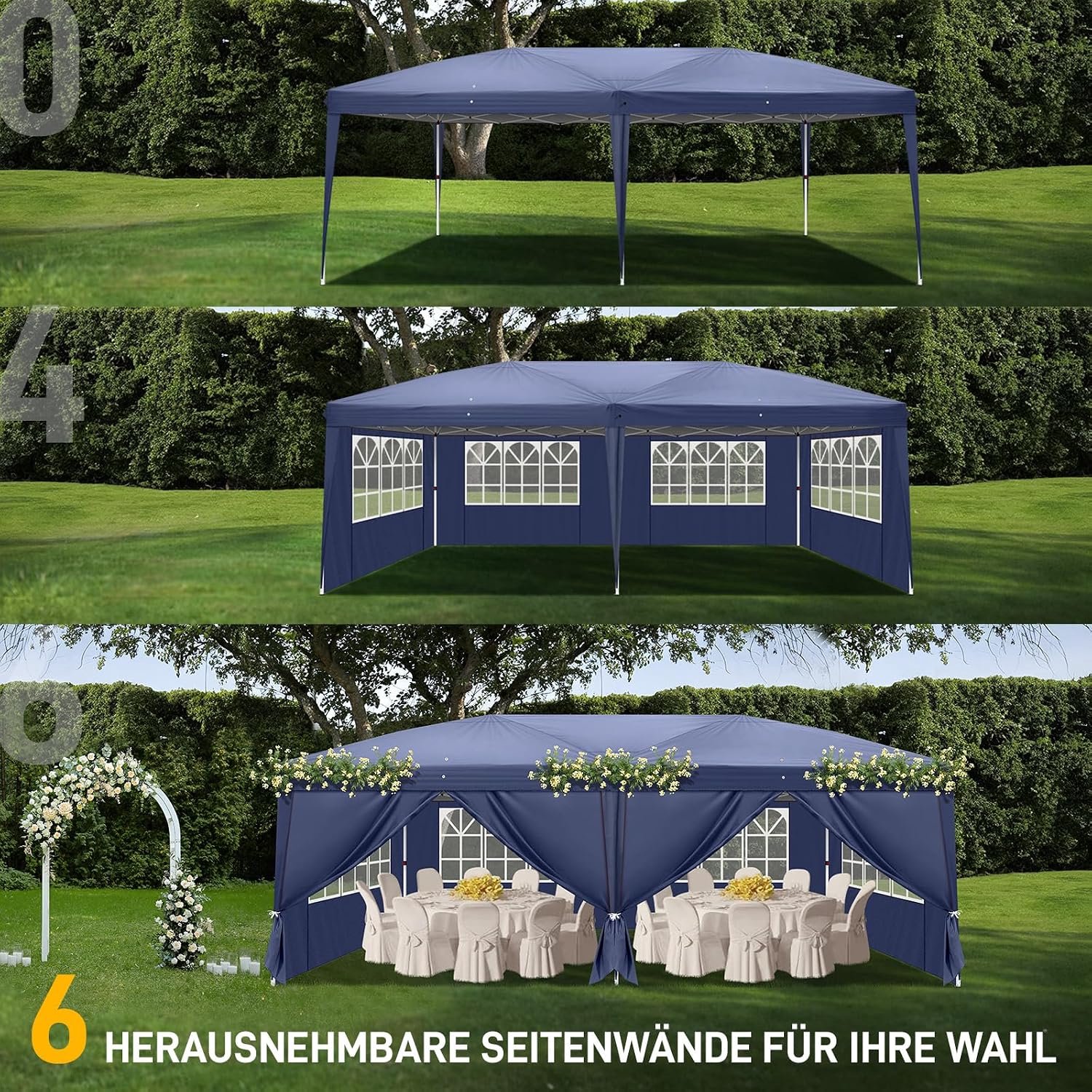 Vouwpaviljoen 3x6m met 6 Zijwanden – Partytent Waterdicht & UV 50+ Bescherming – Opvouwbare Tuintent In Hoogte Verstelbaar – Inclusief Draagtas, Haringen & Touwen – Blauw – Laura Homestore