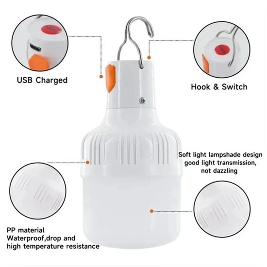 60W oplaadbare LED-campinglantaarn (USB) – Draagbare noodverlichting met haak — afbeelding 3