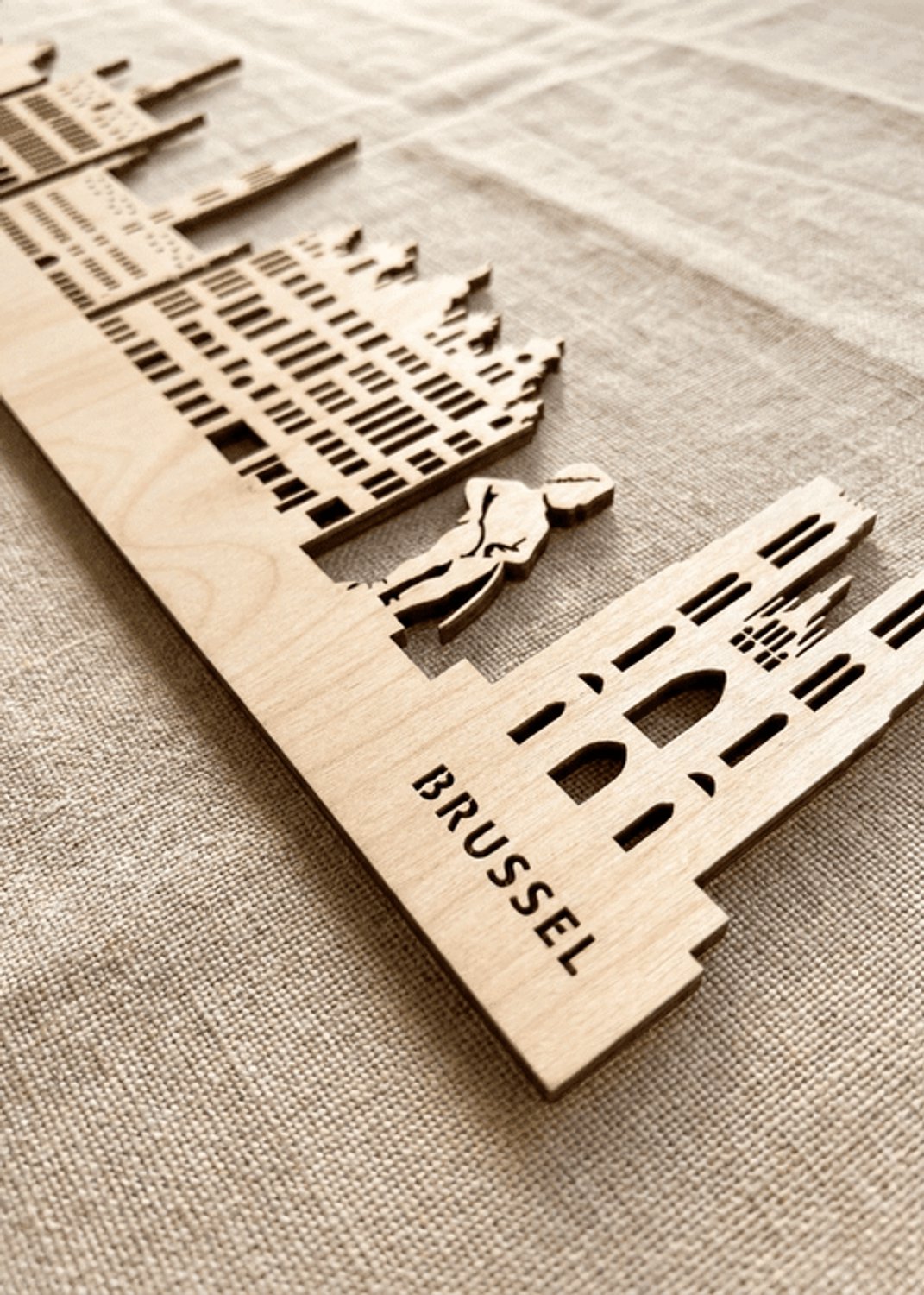 Houten Skyline Brussel | Wanddecoratie voor aan de muur | Berken | 100 x 20 cm