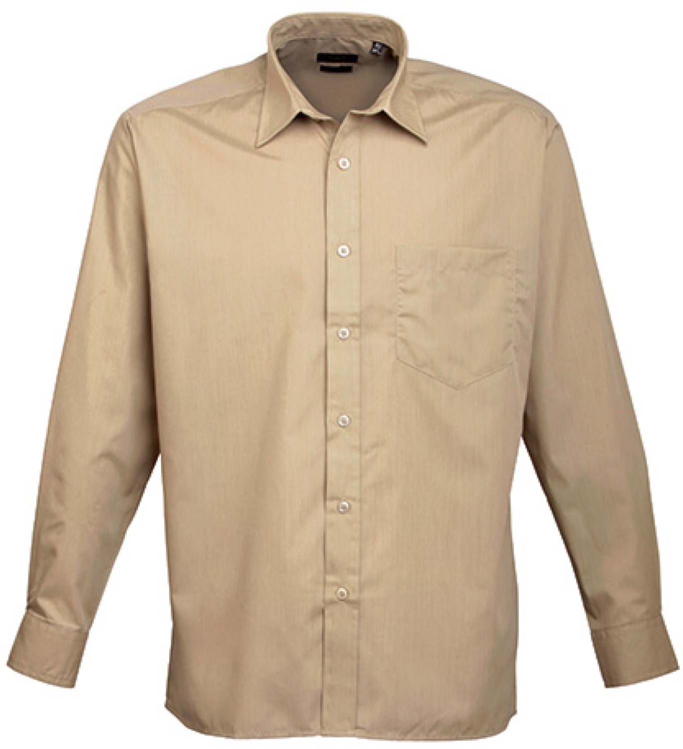 Premier Workwear - Men´s Poplin Long Sleeve Shirt - Khaki - 46 (XXL/18)